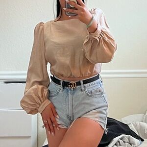 Antonio Melani Beige Women’s Square Neck Long Sleeve Crop Top Size 0